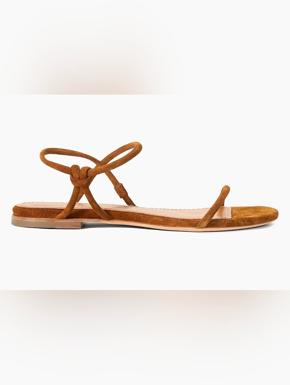 STAUD Brown Laurel Suede Minimalist Tie-Strap Flat Sandals Size 39.5